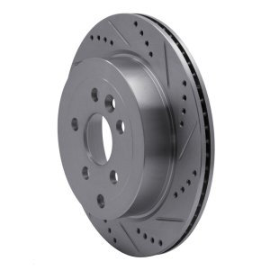 Land Rover LR2 Brake Rotor (1) - Rear Right - R1 Concepts - Drilled & Slotted - Silver - `08-`12